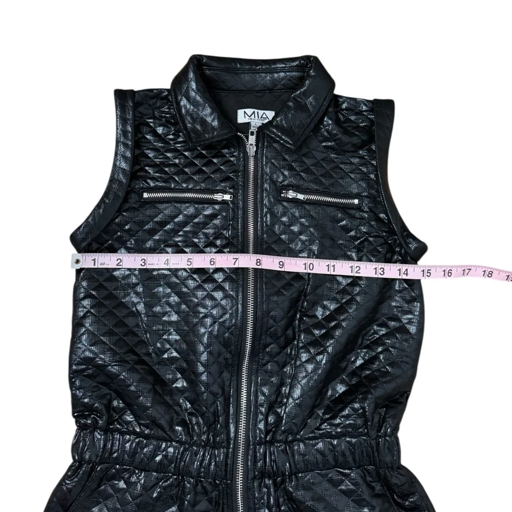 Girls Mia‎ New York Quilted Sleeveless Jumpsuit Faux Leather Shiny Black Large